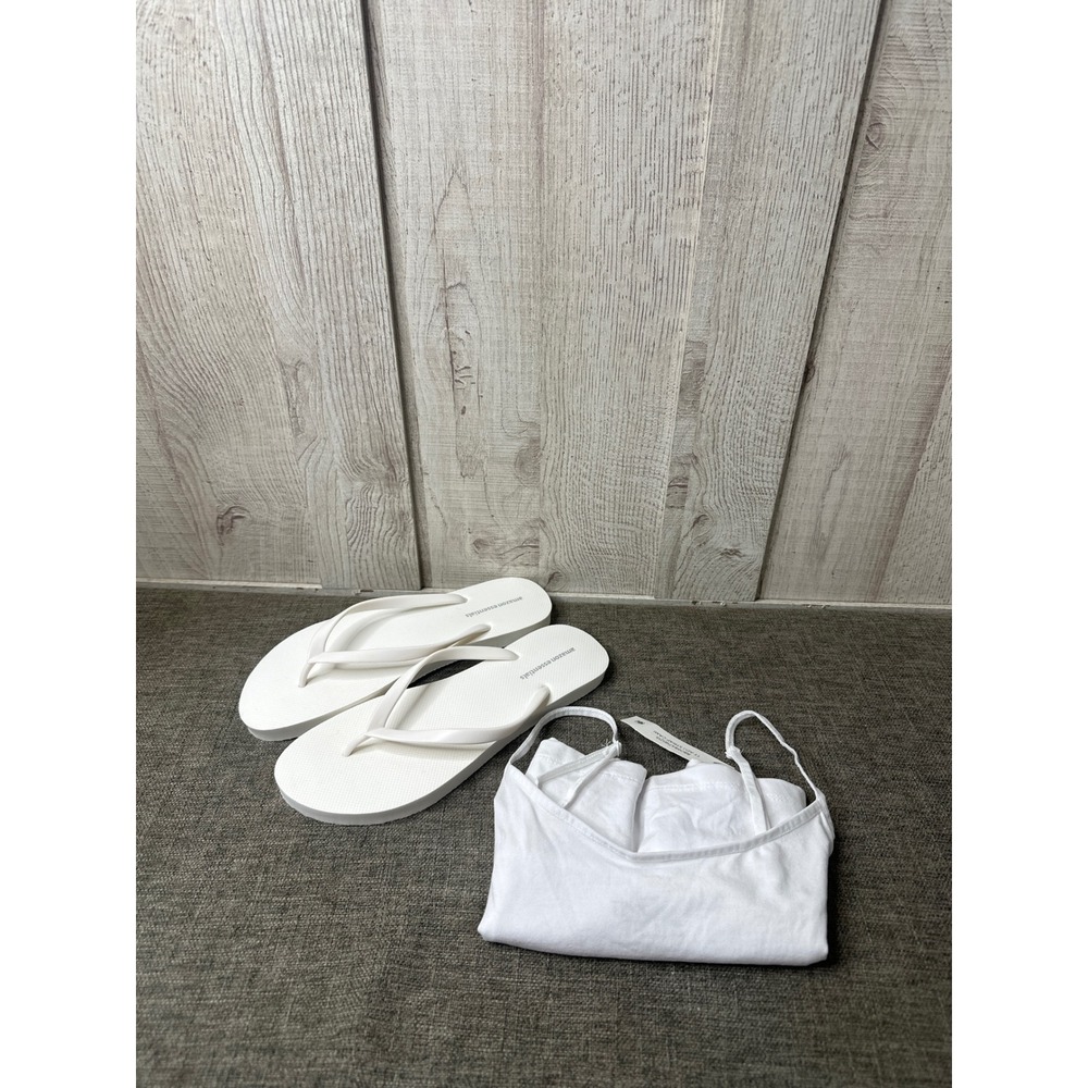 Amazon Essentials White Flip Flops Size 9 & Time and Tru Camisole Size XS Bundle